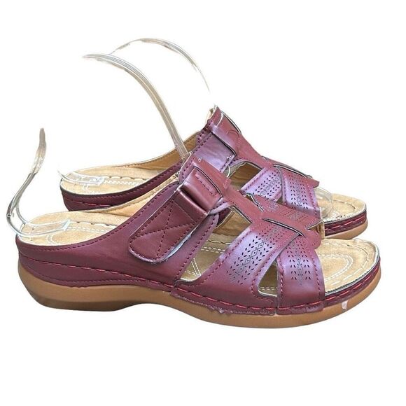 NWOT Summer Casual Sandals Women's Size 37 Wine Wedge Embroidered Open Back - Picture 3 of 9